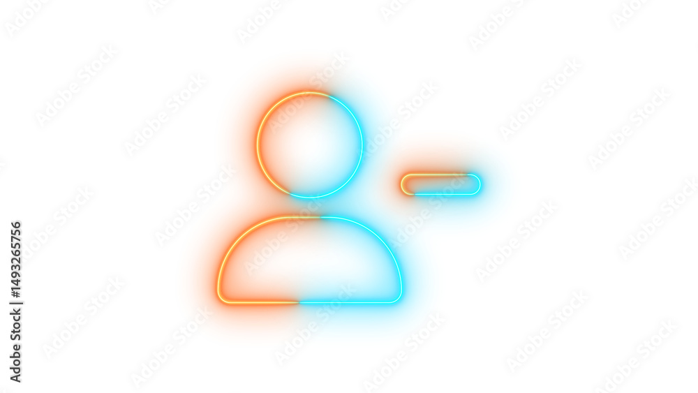Neon user-minus icon glowing with transparent background Neon user-minus icon glowing with transparent background