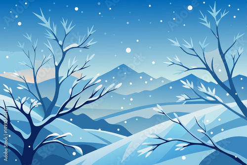Frozen branches with snowflakes clean vector style vector illustration