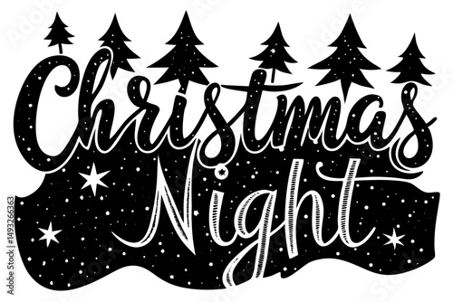 Starry Christmas night with golden typography vector illustration