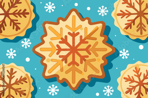 Snowflake shaped cookies background vector illustration