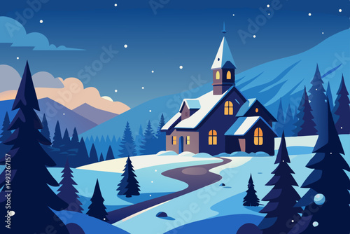 Magical snowfall on Christmas Eve festive illustration