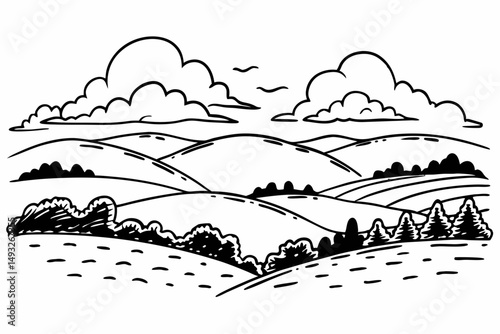 Breathtaking panorama of rolling hills under a vibrant sky vector illustration