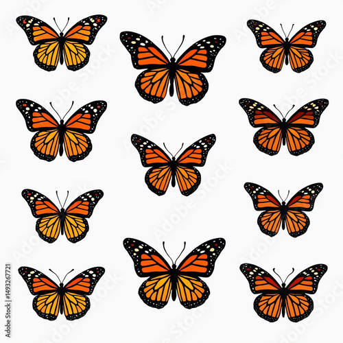 Wallpaper Mural Monarch butterfly silhouettes collection vector illustration isolated on white background Torontodigital.ca