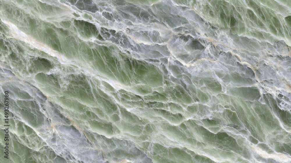 Fototapeta premium Close-up of green marble texture showing intricate veining and natural pattern in a full frame abstract composition