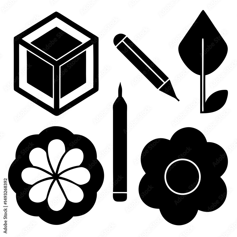 Fototapeta premium Black and white geometric and floral design elements
