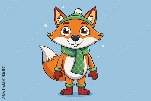 Christmas fox wearing scarf and mittens vector illustration
