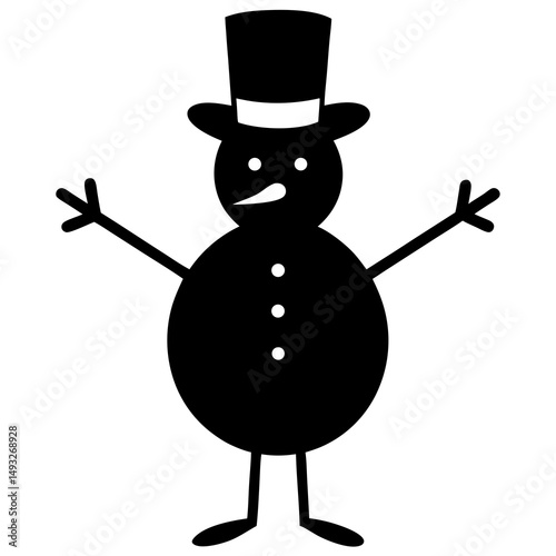 Simple black silhouette snowman clipart