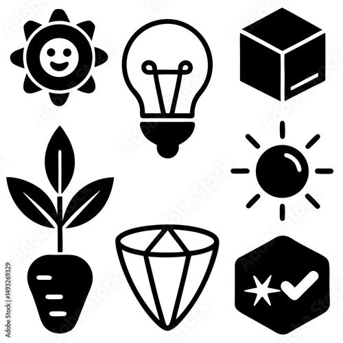 Collection of black and white glyph icons