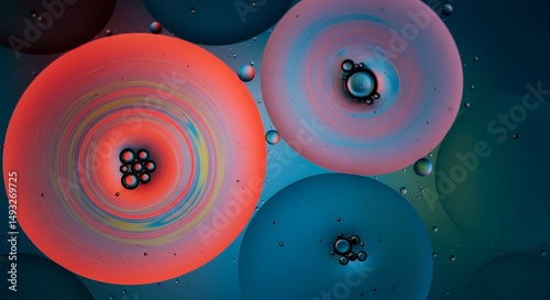 Abstract Oil and Water Mixture with Colorful Circles and Bubbles