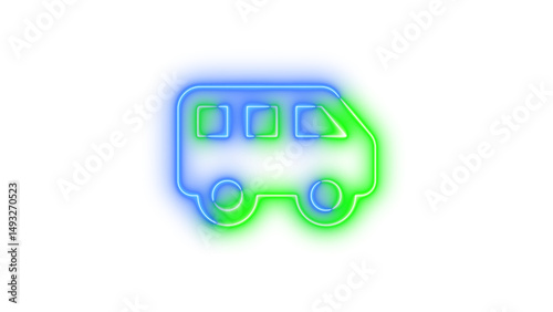 Neon van shuttle icon glowing with transparent background