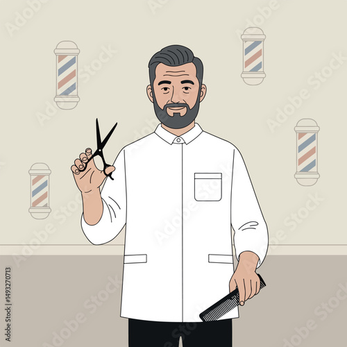 Simple Barber Illustration: Stylist with Scissors and Comb