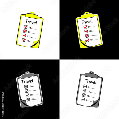Travel checklist icon in colorful and black&white designs on contrastic background