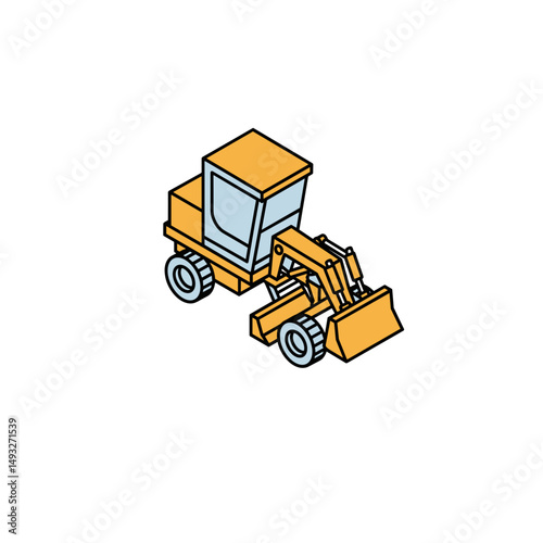 Motor grader illustration in yellow color for construction imagery  