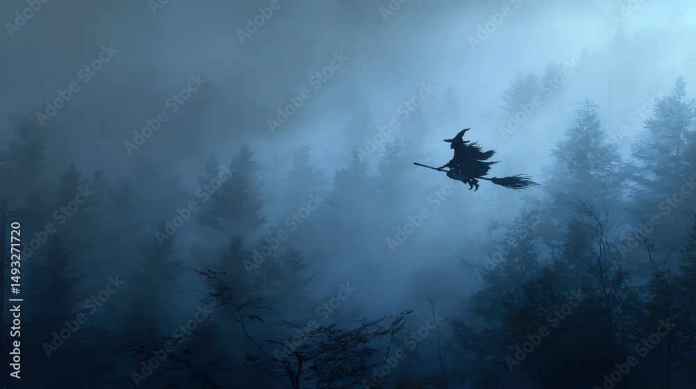 Fototapeta premium Mysterious Witch Flying Night