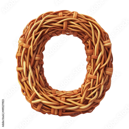 Intricate round wicker basket or decorative made of woven natural rattan material with detailed craftsmanship