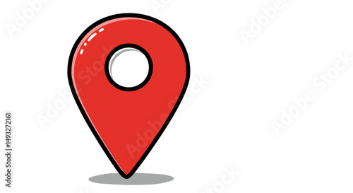 Red location pin icon on a white background representing travel  