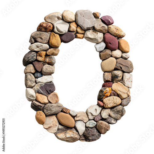 Creative circle made of various smooth colorful stones arranged in a perfect on a white background