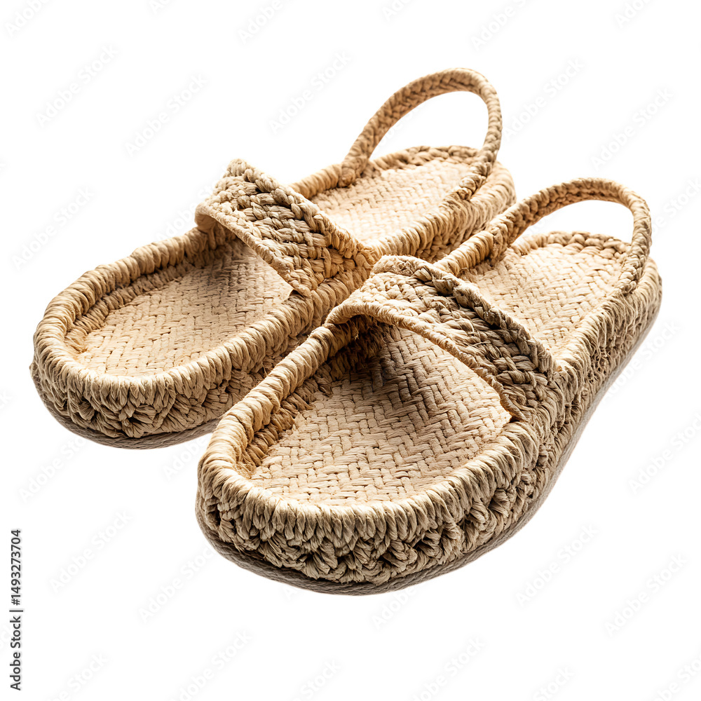 Fototapeta premium Bohemian Espadrille Sandals with Hand Woven Texture Isolated on Transparent Background