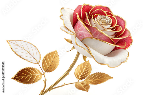 PNG Rose flower plant gold white background white Background Ai generate.