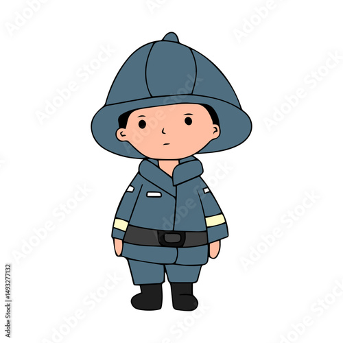 illustration of firefighter carrying a roll of water hose and many poses