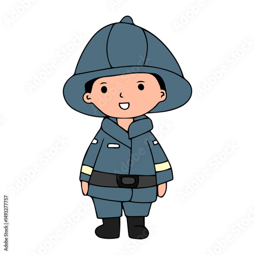 illustration of firefighter carrying a roll of water hose and many poses