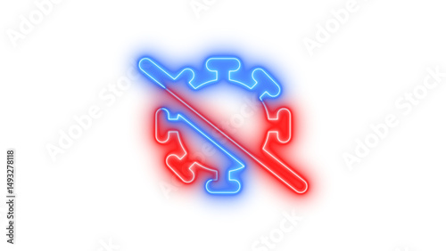 Neon virus covid slash sign icon glowing with transparent background