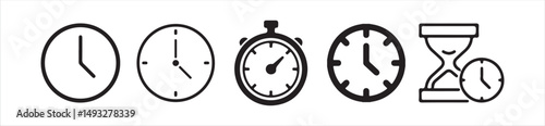 Time and Clock line icon set. Included Clock, Stopwatch, Timer vector icon collection,  watch icon, black clock sign collection, Victor illustration Eps 10.