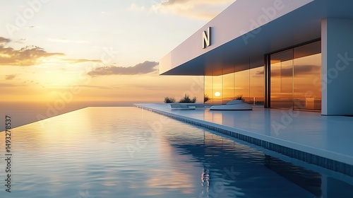 Contemporary Seaside Villa - Infinity Pool Twilight Architecture (Luxury Real Estate/Resort Visuals) photo