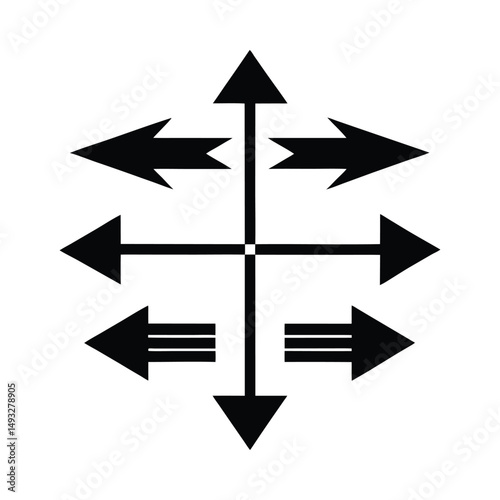 Multiple black arrows pointing in all directions
