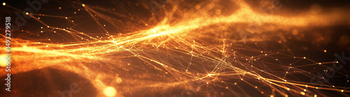 Dynamic golden particles travel through a dark space, creating mesmerizing trails and forms in a captivating visual display of light and motion