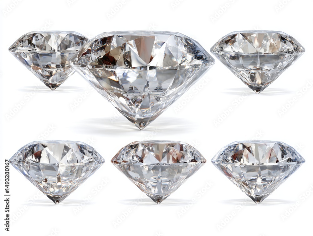 Fototapeta premium Sparkling Diamonds Grouped on White Background Close Up Shot for Jewelry Design and Luxury Concepts