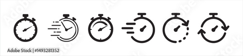 Time and Clock line icon set. Included Clock, Stopwatch, Timer vector icon collection,  watch icon, black clock sign collection, Victor illustration Eps 10.
