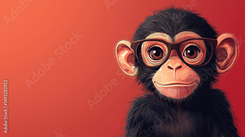 Cute cartoon monkey wearing glasses smiles