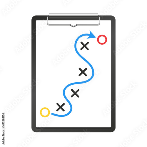 Clipboard strategic. Strategic planning for business success. Strategic planning, plan to overcome difficulty or obstacle to reach goal or target. Vector illustration