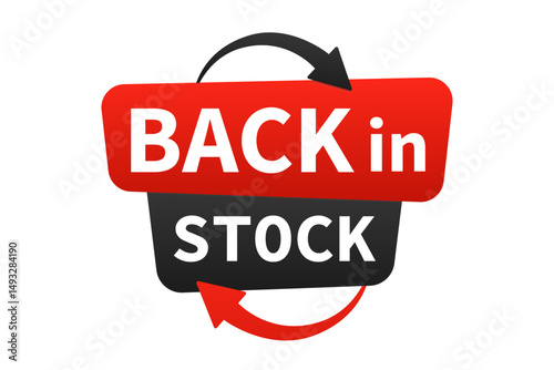Back in stock banner template design. Again available product promotion. Web banner element. Vector illustration