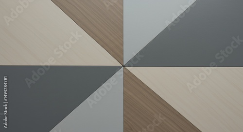 Geometric pattern of triangles in wood grain and gray tones, rad
