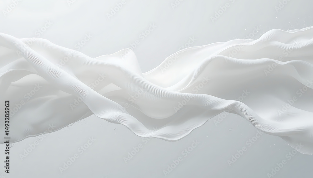 Obraz premium Close Up of Flowing White Fabric in Wind with Clean Isolated Background, Elegant and Minimal