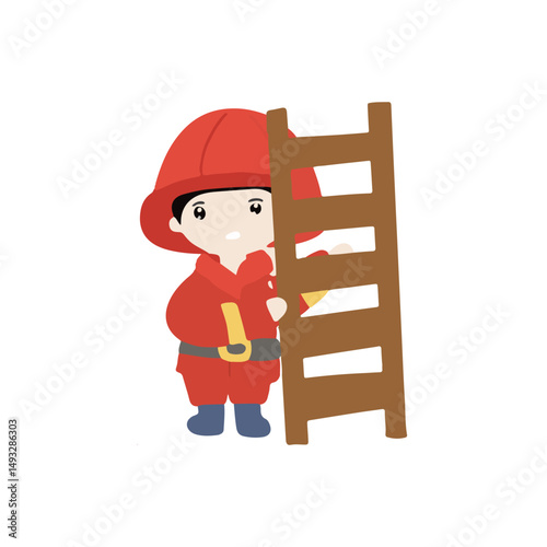 Kawaii fire fighter cartoon element stock. This is a fire fighter career vector consisting of male fire fighter