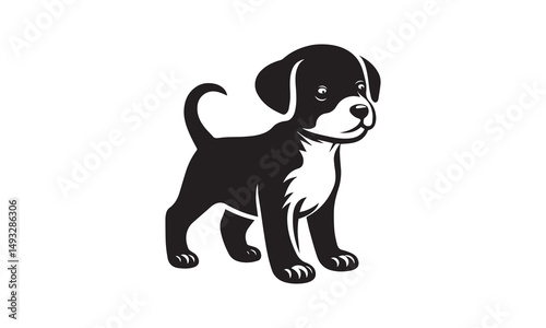 dog silhouette on white background.  Vector illustration isolated on white. Silhouette simple. Animal Logotype concept.