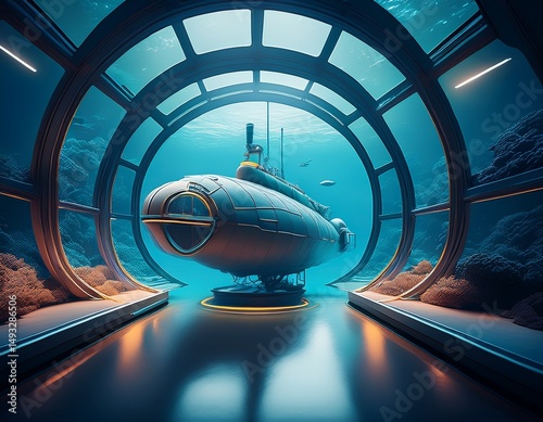 U-Boot-Terminal in futuristischer Unterwasserkuppel