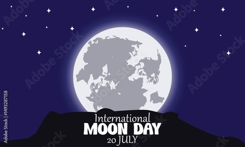 International Mood Day design with bright moon on mountain and purple background.