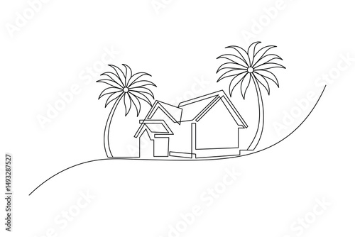 House plant and lightbulb continuous single line art drawing green energy outline
