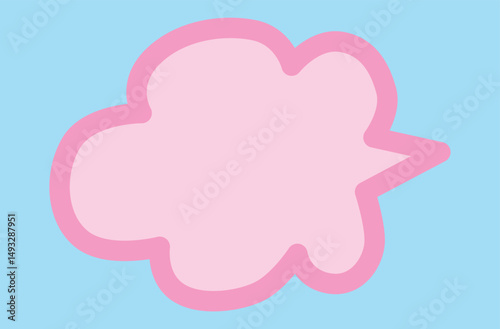 cute empty simple thought cloud with thick pink outline with a bright blue background