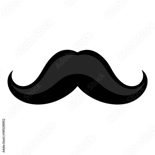 a black handlebar mustache illustrated in a simple, flat graphic style. 