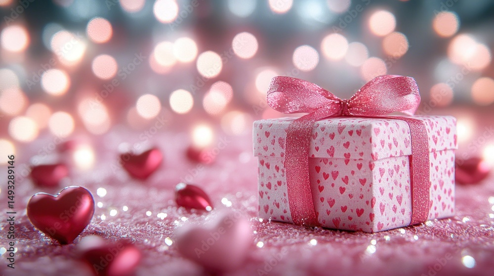 Obraz premium Romantic gift box with hearts