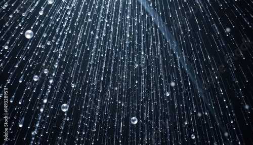 a mesmerizing dance of falling raindrops, seamlessly animated in real time against a striking black background, revealing a breathtaking black and white luminance matte