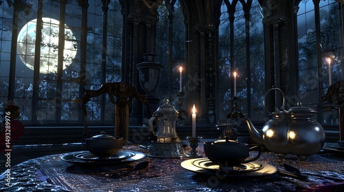 Gothic Candlelit Tea Party in a Victorian Mansion at Night
