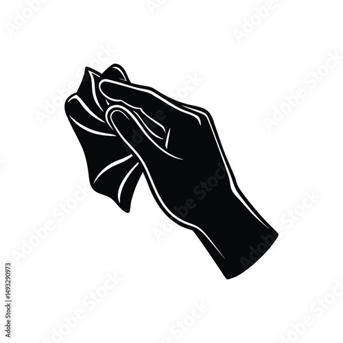 Flat and Minimal Hand holding a cloth wiping a surface icon vector illustration isolated on white background
