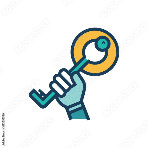 Flat and Minimal Hand with a key logo vector illustration isolated on white background