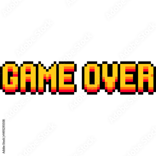 Pixel art game text set: winner, level up, game over. 8-bit retro style icons. Video game message